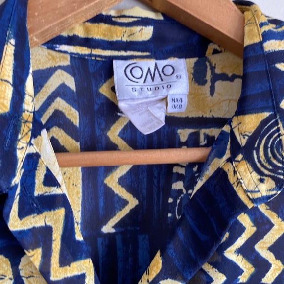 Vintage Como Studio | Navy Gold Abstract Funky 90s Sheer Blouse - Picture 3 of 3